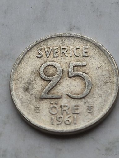 25 эре 1961 года Швеция. Серебро 400. Монета не чищена. 45218