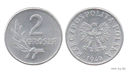 Республика Польша. 2 гроша 1949. UNC. Редкая.