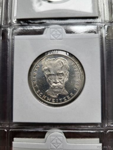 5 марок 1975 G Альберт Швейцер! Штемпель! Серебро 11.2 грамма 625 пробы! ВОЗМОЖЕН ОБМЕН!