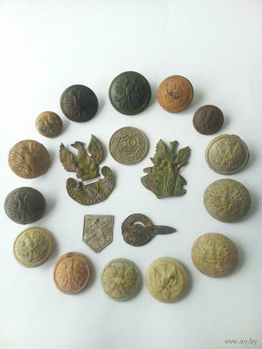 Лот по старинной Польше. Кокарды, пуговицы, 50 грошей 1923 г. С рубля, без м.ц. См. др. мои лоты.