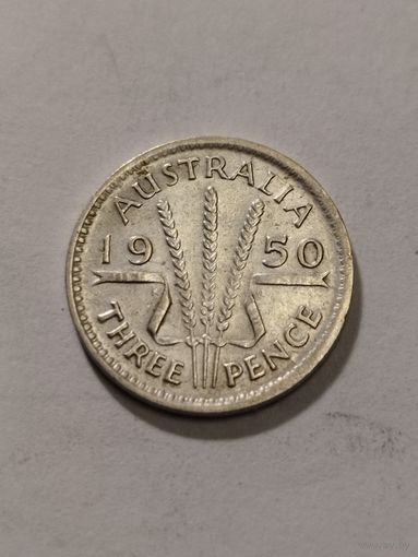 Австралия 3 пенса 1950 серебро