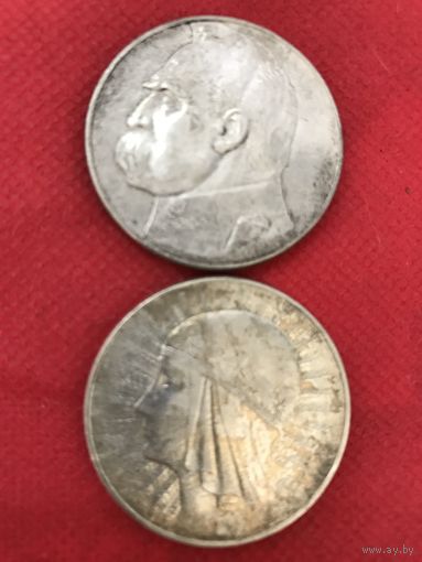 10 злотых.1932-35г.цена за две.