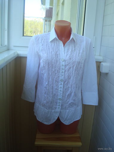 Белая 'мятая' блузка ХЛОПОК 44-46 не надо гладить