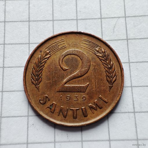 Латвия 2 сантима 1939 года.