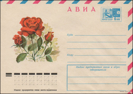 Художественный маркированный конверт СССР N 12058 (11.05.1977) АВИА  Роза "Индепенденс"