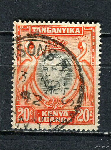 Британские колонии - Кения, Уганда, Таганьика - 1938/1954 - Король Георг VI и венценосный журавль 20С - [Mi.60C] - 1 марка. Гашеная.  (Лот 38Gy)-T4P31