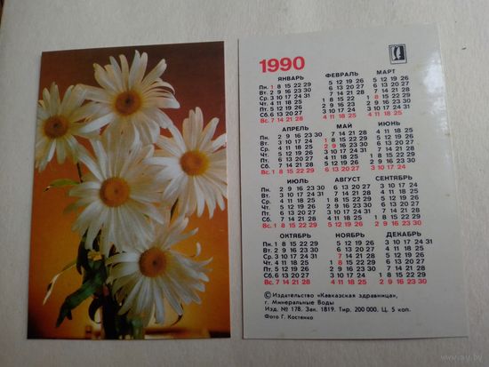 Карманный календарик. Ромашки. 1990 год