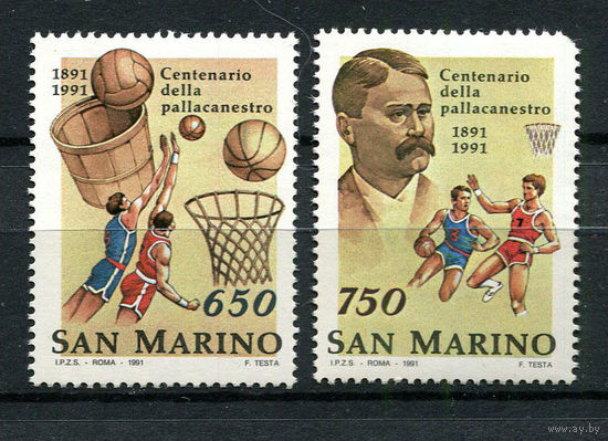 Сан-Марино - 1991 - 100 лет Баскетболу - [Mi. 1477-1478] - полная серия - 2 марки. MNH.