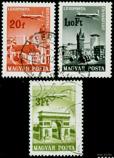 Авиапочтовые марки: города и самолеты Венгрия 1966 год 3 марки
