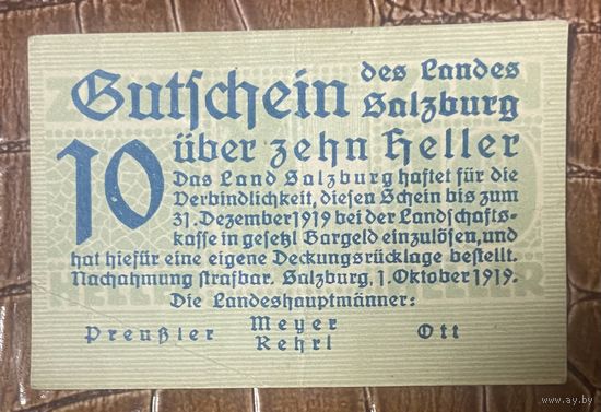 Нотгельд Австрия Зальцбург, 10 геллеров 1919 год