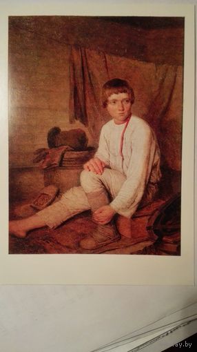Дети. Венецианов. Крестьянский мальчик, одевающий лапти