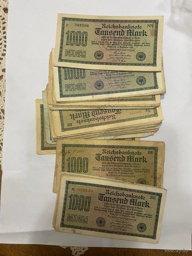 Банкнота 1000 марок 1922 год. Веймарская республика- дилерский лот - 50 штук