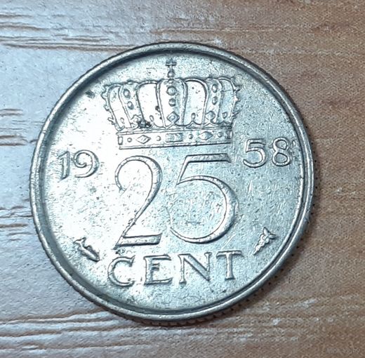 Нидерланды 25 центов, 1958 (14-19-22)