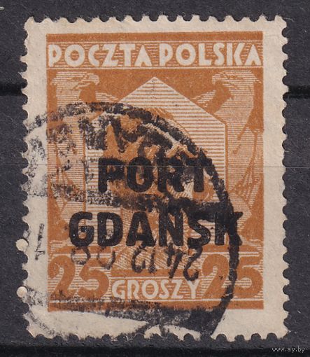 5.Pl. Польша. Порт Гданьск. Надпечатка. 25 Gr. 1928 г. Mi.#19a.