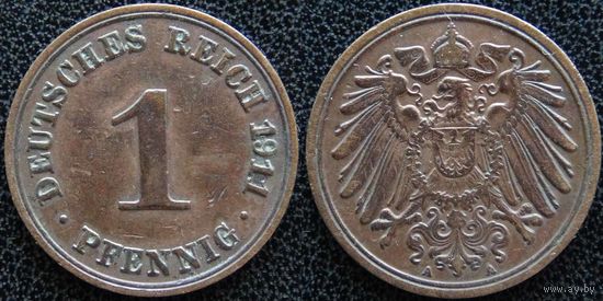 YS: Германия, Рейх, 1 пфенниг 1911A, KM# 10 (2)