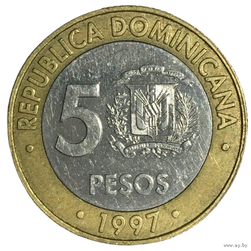 Доминикана 5 песо, 1997 - 50 лет Центральному банку