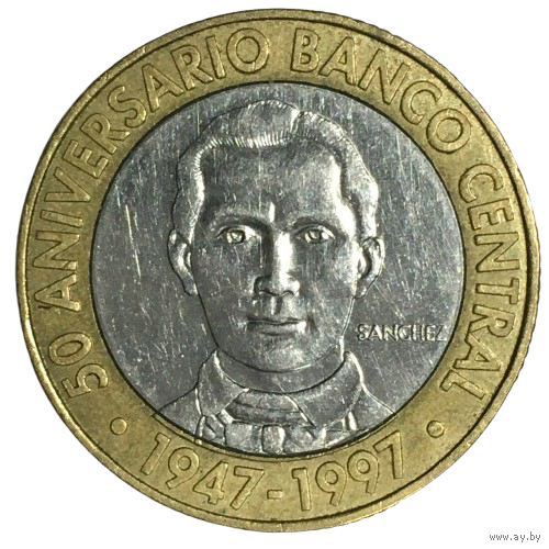 Доминикана 5 песо, 1997 - 50 лет Центральному банку