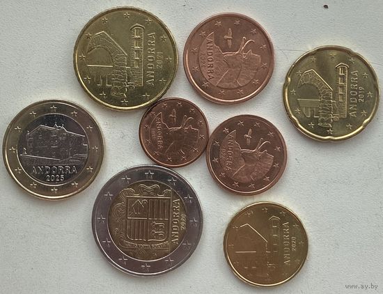 Андорра 1, 2, 5, 10, 20, 50 центов, 1, 2 евро 2019 - 2025 гг. Набор 8 монет