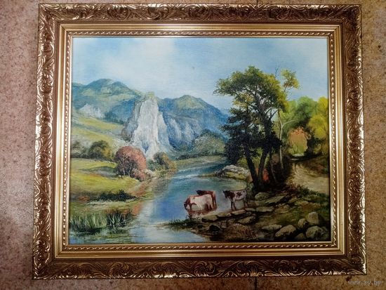 Чепелкин "Пейзаж с коровами", х.м. 59х49см. 2016г.