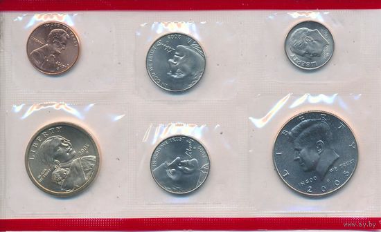 Годовой набор монет США 2005 г. с одним долларом Сакагавея "Парящий орел" двор D (1; 10; 25; 50 центов + 1 доллар) _UNC