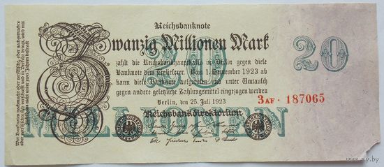 Германия 20 миллионов (20000000) марок 1923 25 июля