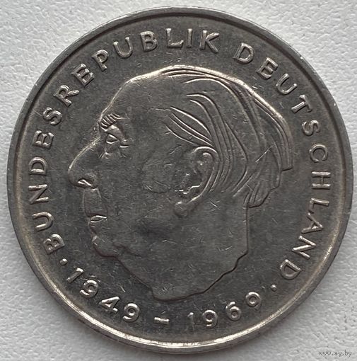 Германия 2 марки 1970 г. D. Теодор Хойс. 20 лет Федеративной Республике (1949-1969)