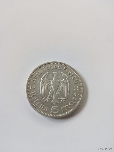 Германия, третий рейх 5 рейхсмарок 1935 года ,буква А,серебро 900