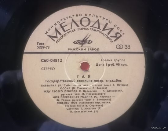 Государственный вокально-инструментальный ансамбль "ГАЯ", LP
