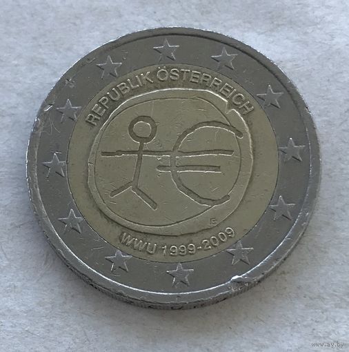 Австрия 2 евро 2009 - 10 лет монетарной политике ЕС (EMU) и введению евро