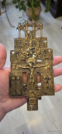 Крест "Распятие Христово с предстоящими и избранными иконами", навершие с херувимами, бронза, литье, эмали, Российская Империя, 1850-1890 гг. Распродажа коллекции!!!