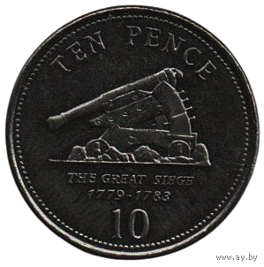 ЗАМОРСКАЯ ТЕРРИТОРИЯ ГИБРАЛТАР. 10 пенсов 2010 Великая Осада. Пушечный лафет Келера