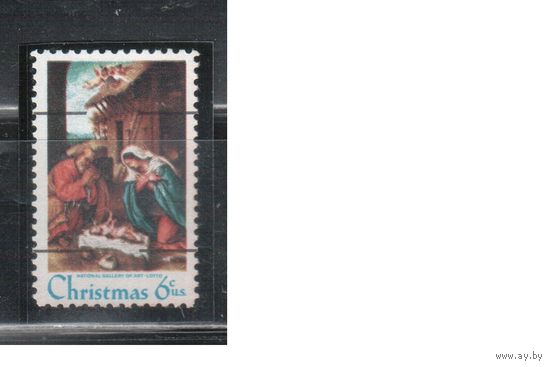 США-1970, (Мих.1016V), ** , Рождество, Живопись (одиночка)