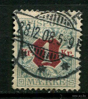 Дания - 1907 - Расчетная газетная марка 1Kr. Verrechnungsmarken - [Mi.8V x] - 1 марка. Гашеная.  (Лот 72BW)