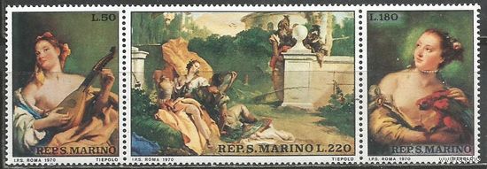 Сан-Марино. 200 лет со дня смерти Джовани Тьеполо. Художник. 1970г. Mi#959-61. Серия в сцепке.