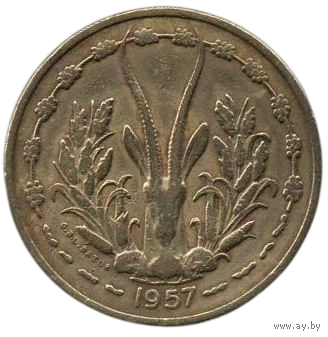 АВТОНОМНАЯ РЕСПУБЛИКА ТОГО. 25 ФРАНКОВ 1957. ФАУНА. АНТИЛОПА