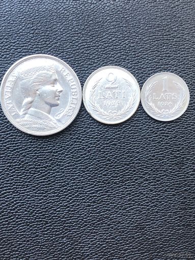 Лот серебряных монет Латвии, 5 лати 1931г, 2 лати 1925г, 1 лат 1924г