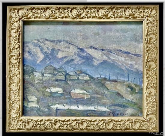 Красовский Е.Е. Засл.худ. "Горный поселок",1978г. Картон,масло. Размер 40/50см. + широкая рама