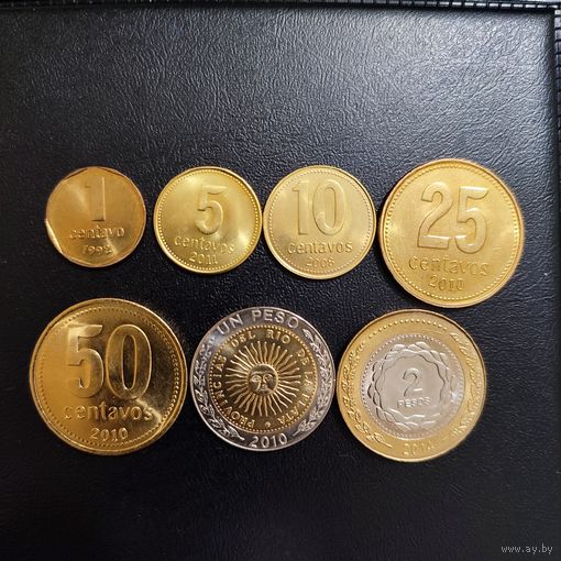 Аргентина набор 7 монет 1, 5, 10, 25, 50 сентаво, 1, 2 песо 1993-2013 UNC