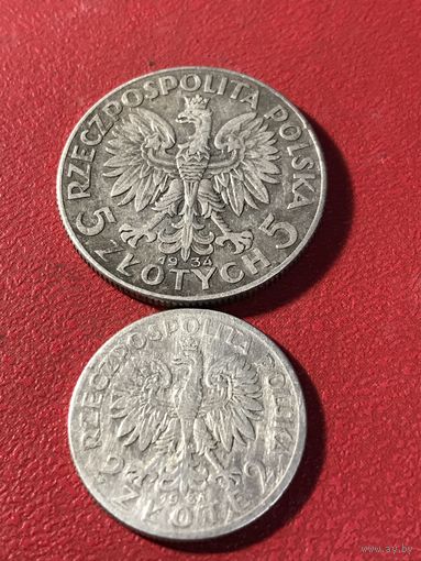 2.5.злотых 1934г.цена за две .