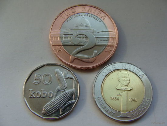 Нигерия. Набор 3 монеты 50 кобо, 1 найра, 2 найры 2006 года