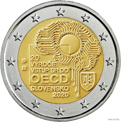 2 евро Словакия 2020 20 лет вступлению Словакии в ОЭСР  UNC из ролла