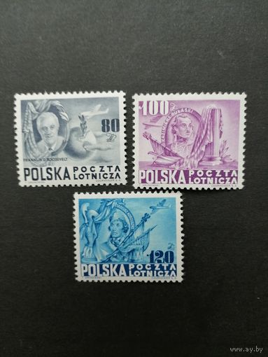 Польша 1948 Полная серия марок "160 лет Конституции США" (чистые* с наклейками) Mi.515-517 каталог 100.00 евро