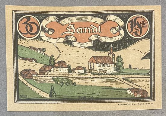 Нотгельд Австрия Зандл 30 геллеров 1920 год