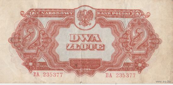 Оригинальная банкнота - 2 злотых 1944 года. Нечастая.