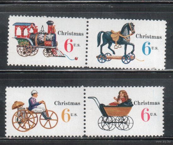США-1970, (Мих.1017-1020), ** , Рождество, Игрушки (полная серия)