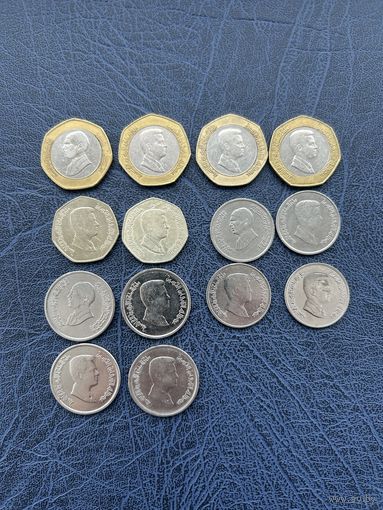 Иордания. набор 14 монет 1992-2016. (5, 10 пиастров 1/2, 1/4 динара)