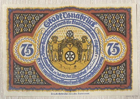 Нотгельды 75 пфеннигов 1921 год. Оснабрюк. Веймарская республика