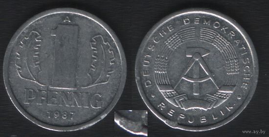 Германия ГДР _km8.2 1 пфенниг 1987 год (_брак(p0(1(1 выкус или вмятина