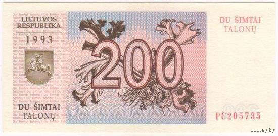 Литва 200 талонов 1992 год. UNC  РС 205735
