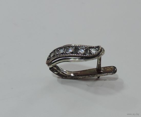 Серьга серебренная с кристаллами 875 пр. СССР. Размер 0.5-1.1 см.